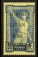 LEBANON 1924 2.50p On 50c Ultramarine "GRAND LIBAN" Surcharge On Olympic Games With THIN "G" IN "GRAND" VARIETY (Yvert 2 - Andere & Zonder Classificatie