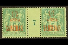 ZANZIBAR 1896-1900 ½a On 5c Green Type II (1897) MILLESIME (Number 7) PAIR, Yvert 17, Very Fine Mint For More Images, Pl - Andere & Zonder Classificatie