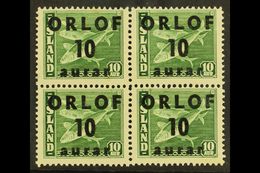 REVENUE STAMPS 1943 Vacation Savings Stamps - "ORLOF" Overprint 10aur On 10aur Green Codfish - A Never Hinged Mint BLOCK - Autres & Non Classés