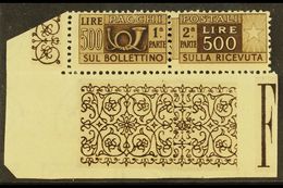 PARCEL POST 1946-51 500L Deep Brown, Watermark Sideways, Sass 80, Never Hinged Mint Horiz Pair With Engraved Margins To  - Ohne Zuordnung