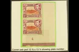 1944 2s Lake-brown And Brown-purple, Perf 13¼ X 13¾,  SG 146b, A Never Hinged Mint Vertical CORNER PAIR Showing  Plate N - Vide