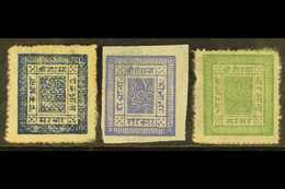 1898-1903 Pin-perf Basic Set, 1a Blue, 2a Violet And 4a Yellow-green (SG 18, 20/21, Scott 18/19 & 22, Hellrigl 19, 21/22 - Népal
