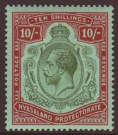 1913-21 10s Green And Deep Scarlet On Green SG 96e, Superb Never Hinged Mint. For More Images, Please Visit Http://www.s - Nyasaland (1907-1953)