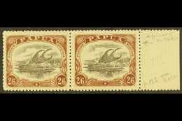 1910-11 2s6d Black & Brown Lakatoi Type C, SG 83, Fine Mint Marginal Pair, One Stamp With DEFORMED "E" AT LEFT Variety ( - Papua Nuova Guinea