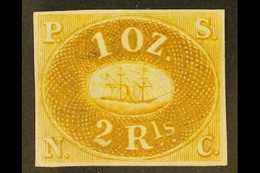 1857 2r Yellow Pacific Steam Navigation Company 1862 Reprint, Very Fine Unused With 4 Margins. For More Images, Please V - Perú