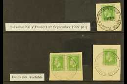 1915-29 ½d KGV Of New Zealand With "PITCAIRN ISLAND" Cds Cancels On-piece Group, SG Z1, One With Very Fine Complete Canc - Islas De Pitcairn