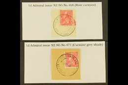 1926-27 1d Carmine "Admiral" Of New Zealand, Two Different Shades, Each On Piece Tied By Fine Full "PITCAIRN ISLANDS" Cd - Pitcairninsel