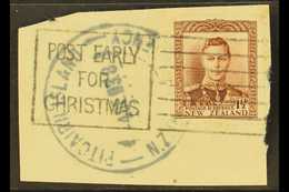 1938 1½d Purple-brown KGVI Of New Zealand, On Piece Tied By Fine Full "PITCAIRN ISLAND" Cds Cancel Of 4 DE 38, SG Z60, I - Pitcairninsel