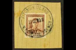 1938 1½d Purple-brown KGVI Of New Zealand, On Piece Tied By Fine Full "PITCAIRN ISLAND" Cds Cancel Of 23 DE 38, SG Z60.  - Islas De Pitcairn
