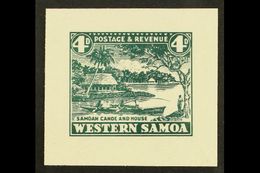 1935 PICTORIAL DEFINITIVE ESSAY Collins Essay For The 4d Value In Dark Green On Thick White Paper, The "Samoan Canoe And - Samoa
