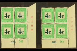 POSTAGE DUES 1961-9 4c Deep Myrtle-green & Light Emerald, Cylinder Blocks Of 4 Of Each Language Setting, SG D54, 54a, Ne - Ohne Zuordnung