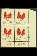 RSA VARIETY 1969 1c Rose-red & Olive-brown, Cylinder 414 415 D With Sheet Number Partially Printed On Stamps, SG 277, Ne - Zonder Classificatie