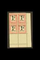 POSTAGE DUES 1923-26 1d Black & Rose Overprint 9½mm Between Lines, SG D28, Mint Lower Right Corner BLOCK Of 4, One Stamp - África Del Sudoeste (1923-1990)