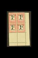 POSTAGE DUES 1923-26 1d Black & Rose Overprint 9½mm Between Lines, SG D28, Mint Lower Right Corner BLOCK Of 4, One Stamp - South West Africa (1923-1990)