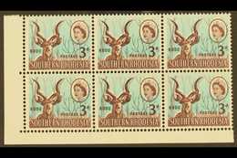 1964 3d Greater Kudu, Block Of Six With UPWARDS SHIFT Of Blue, SG 95, Fine Mint, Hinged On Two Stamps, Others NHM. For M - Südrhodesien (...-1964)