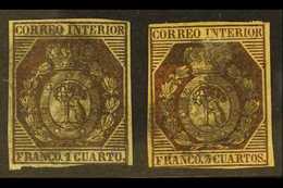 1853 Madrid Local 1c & 3c Bronze Issue Complete, SG 30/31 (Edifil 22/23, €10,700), Lightly Used Each With Margins Just T - Altri & Non Classificati