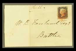 1840 (29 Aug) Entire Letter From Lewes To Battle Bearing 1d Black 'FC', Plate 1A, Virtually 4 Margins (just Brushing Top - Unclassified