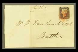 1840 (29 Aug) Entire Letter From Lewes To Battle Bearing 1d Black 'FC', Plate 1A, Virtually 4 Margins (just Brushing Top - Non Classés