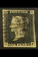 1840 1d Black 'OF' Plate 1b, SG 2, Used With NUMERAL LONDON DISTRICT 1857 - Type Cancellation, 4 Margins With A Short Te - Zonder Classificatie