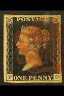 1840 1d Black 'FD' Plate 3, SG 2, Used With 4 Margins & Red MC Cancel. For More Images, Please Visit Http://www.sandafay - Non Classés