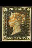 1840 1d Black 'GG' Plate 4, SG 2, Used With 4 Margins & Light Red MC Cancel. For More Images, Please Visit Http://www.sa - Zonder Classificatie