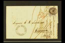 1858 (25th May) 6d Lilac, No Corner Letters, SG 69, On Entire To Italy, Tied By "21" Numeral London District Cancel, "P. - Autres & Non Classés