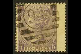 1865-73 6d Deep Lilac Plate 6, Wmk Emblems, SG 96, Very Fine Used Wing Margin Example. For More Images, Please Visit Htt - Andere & Zonder Classificatie