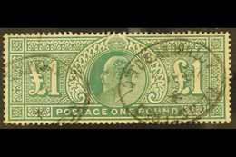 1902 £1 Green, SG 266, Very Fine Used With Light Oval Cancels, Lovely Colour For More Images, Please Visit Http://www.sa - Non Classés