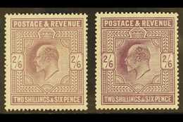 1905-10 2s6d Perf 14, De La Rue Printing On Chalk Surfaced Paper, SG 261, Two Different Specialised Shades (pale Dull Pu - Ohne Zuordnung