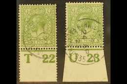 1912-24 9d Olive-green, "T 22" Perf & "U 23" Imperf Margin, Control Singles, SG 393a, Very Fine Used (2). For More Image - Unclassified