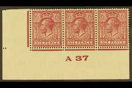 1924-6 6d Deep Purple, Wmk Block Cypher, "A 37" Control Strip Of 3, SG Spec N42(6), Never Hinged Mint. For More Images,  - Unclassified