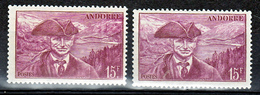 Andorre 114 Variété Lilas Rose Et  Lie De Vin Viguier Neuf * * TB MNH Sin Charnela - Ungebraucht