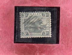 MALAYA MALAISIE MALESIA FEDERATED STATES 1904 1910 WILD FAUNA TIGER TIGRE CENT. 3c USATO USED OBLITERE' - Federation Of Malaya