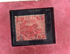 MALAYA MALAISIE MALESIA FEDERATED STATES 1906 1922 WILD FAUNA TIGER TIGRE CENT. 3c USATO USED OBLITERE' - Federation Of Malaya