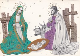 BIGLIETTO DI AUGURI LA SACRA FAMIGLIA  CON GESU' BAMBINO - DI BUON NATALE E FELICE CAPODANNO - DA COLLEZIONE - María Y José