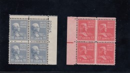 Sc#816 & #822, 11- And 17-cent 1938 Presidential Issues, #816 IsPlate # Block Of 4 Unused Stamps, #822 MNH Block Of  - Plattennummern