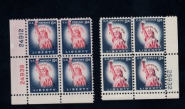Sc#1041 & 1042 8-Cent Statue Of Liberty Regular Issue, Plate # Block Of 4 MNH Stamps - Plattennummern