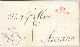 France Italia Dept Conquis Ombrone Entier 114 SIENNE Siena Buonconvento En Rouge Pour Asciano 1810 (q29) - 1792-1815 : Departamentos Conquistados