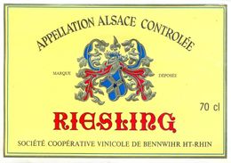 1 Etiquette Ancienne De VIN D'ALSACE - RIESLING - BENNWIHR - Riesling