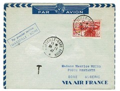 465 Oblitération Marseille Gare Avion  Vol Marseille Bone 1947 Air France - 1960-.... Briefe & Dokumente