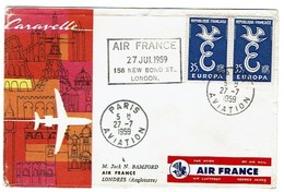 440 Oblitération Paris   Aviation  1959 Londres Air Mail Label Vignette  Europa Caravelle - 1960-.... Brieven & Documenten