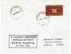 322 Oblitération Le Bourget Port Aérien Seine     1964 Bastia  Postale De Nuit - 1960-.... Lettres & Documents