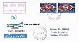 298 Oblitération Paris Aéroport D'orly Entrepôt Postal 1967 Caravelle Air France Belgrade - 1960-.... Briefe & Dokumente