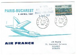 296 Oblitération Paris Aviation 1967 Caravelle Air France Bucarest - 1960-.... Lettres & Documents