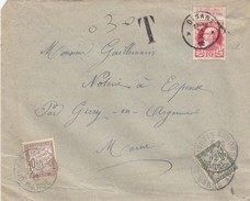 LETTRE TAXEE. BELGIQUE. DINANT. 1912.  TAXE 30c DUVAL GIVRY EN ARGONNE MARNE /  2320 - 1859-1959 Covers & Documents