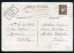 France - Entier Postal De Grenoble Pour Marseille En 1942 , Cachet De Complément De Taxe Perçu - Ref D44 - Cartes Postales Types Et TSC (avant 1995)