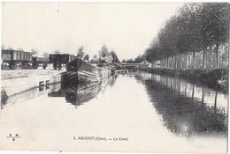 18 - ARGENT - LE CANAL - PENICHE A QUAI - WAGONS  - Wagonnets  Edit E.M.B. - Argent-sur-Sauldre