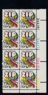 Sc#1511 10-cent US Postal Service Zip Code 1974 Issue Plate # Block Of 8 Stamps - Plattennummern