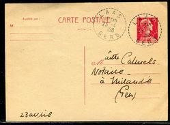 France - Entier Postal De Laas Pour Mirande En 1958 - Ref D108 - Standaardpostkaarten En TSC (Voor 1995)