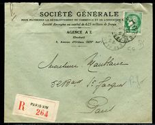 France - Type Cérès Perforé SG Sur Enveloppe Commerciale En Recommandé De Paris En 1939 - Ref D109 - Autres & Non Classés